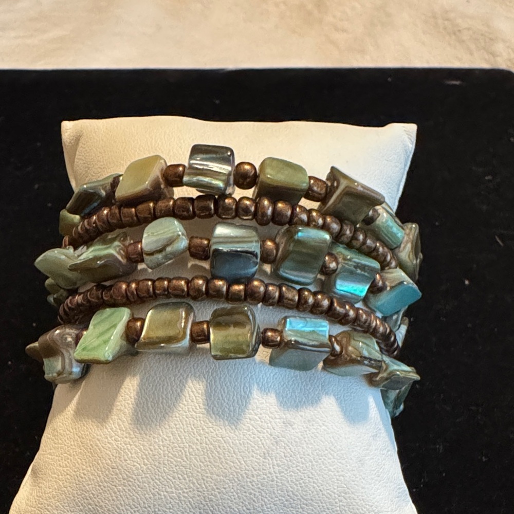 Vintage Abalone Beaded Twirls Earthy Tones Bracelet